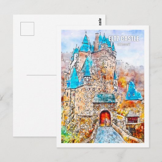 Eltz Castle Germany Travel Watercolor Sketch Postkarte (Vorne/Hinten)