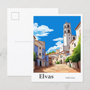 Elvas Portugal Vintage Reiseillustration Postkarte