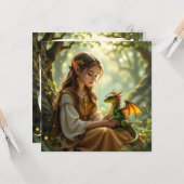 Elven Fairy with Dragon in Enchanted Forest Karte (Vorderseite/Rückseite Beispiel)