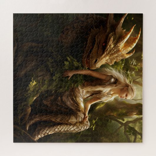 Elven Forest Queen mit ihrem Dragon Puzzle (Horizontal)