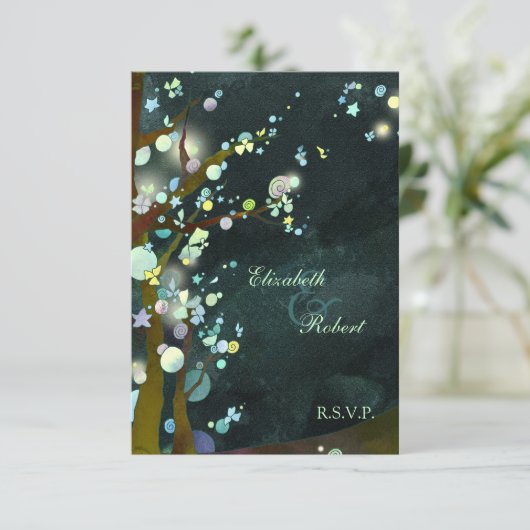 Elven Forest Trees Rustic Wedding RSVP (Stehend Vorderseite)