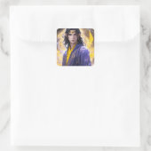 Elven Mage with Fire & Stars: Fantasy Art Quadratischer Aufkleber (Tasche)