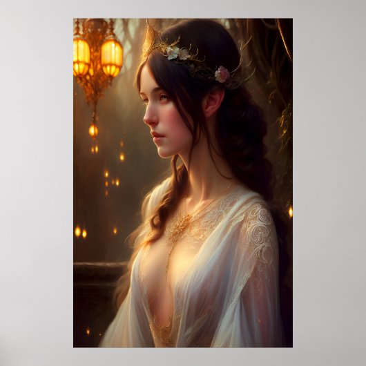 Elven Princess in White Lace Dress Poster (Vorne)