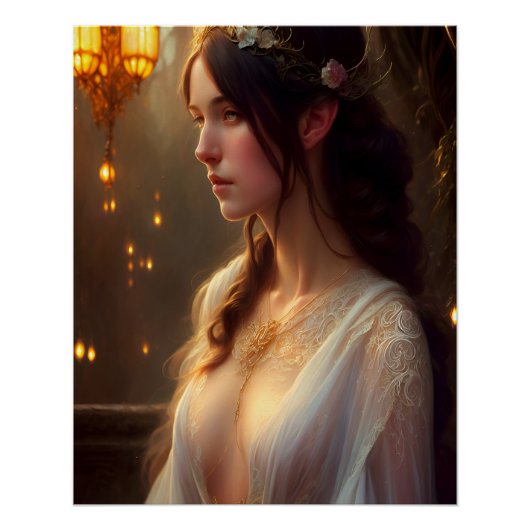 Elven Princess in White Lace Dress Poster (Vorderseite)