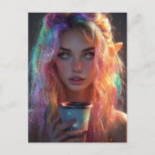 Elven Woman mit Kaffee Postkarte (Vorderseite)
