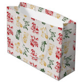 Elves Candy Cane Strumpfs Weihnachtsbaum Muster Große Geschenktüte (Rückseite Schrägansicht)