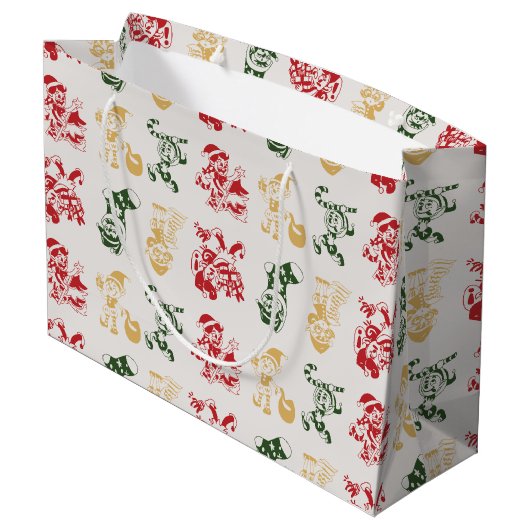 Elves Candy Cane Strumpfs Weihnachtsbaum Muster Große Geschenktüte (Rückseite Schrägansicht)