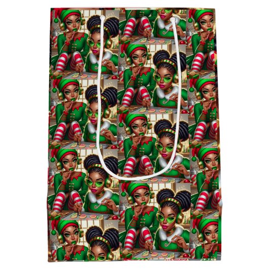 Elves Eating Goodies Mittlere Geschenktüte (Rückseite)