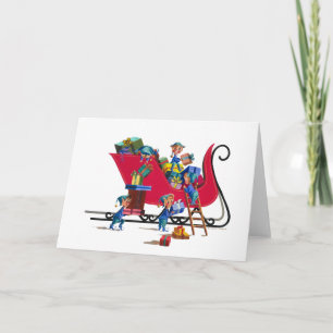 ELVES FILLING SANTA'S SLEIGING by SHARON SHARPE Feiertagskarte