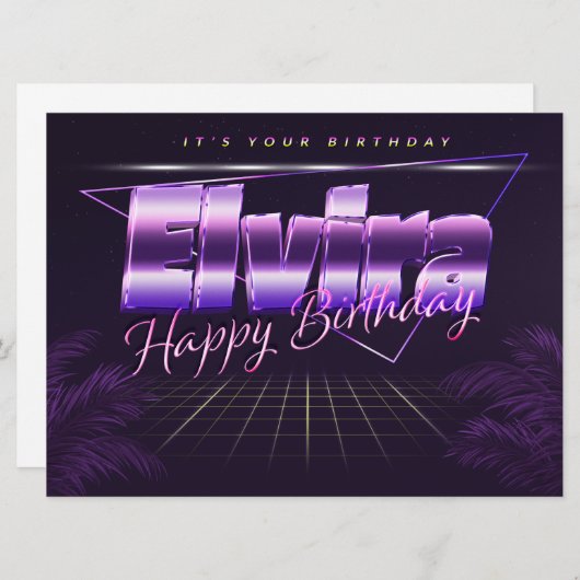 Elvira Name Vorname lila retro Karte Geburtstag (Vorne/Hinten)