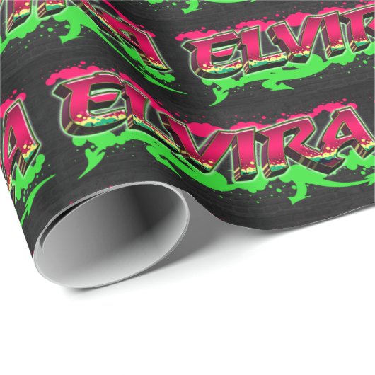 Elvira Vorname Name Graffiti red green Geschenkpapier (Rolleneckpunkt)