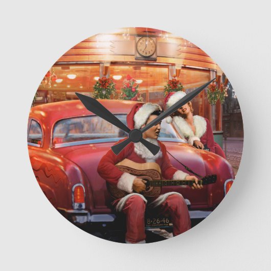 Elvis and Marilyn Christmas Runde Wanduhr (Vorderseite)