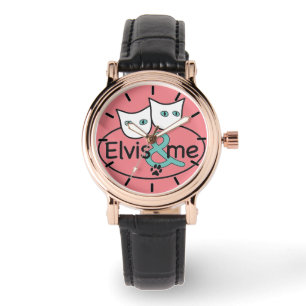 'Elvis & Me' Rosa Quadrat Schwarzes Lederband beob Armbanduhr