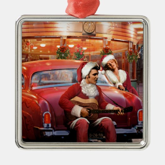 Elvis- und Marilyn-Weihnachten Ornament Aus Metall (Vorne)