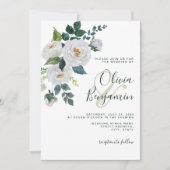 Elvory Emerald Green White Floral Elegante Hochzei Einladung (Vorderseite)