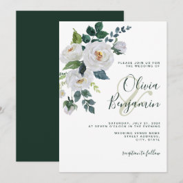 Elvory Emerald Green White Floral Elegante Hochzei Einladung