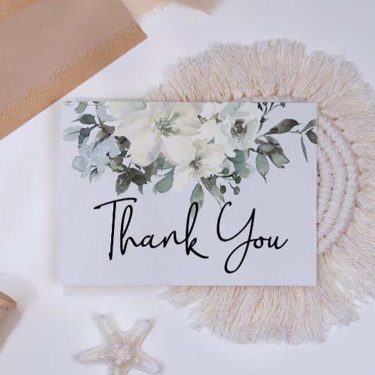 Elvory White Roses Floral Elegant Dankeskarte