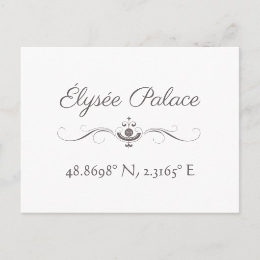 Élysée Palace Latitude Longitude Postcard Postkarte (Vorderseite)