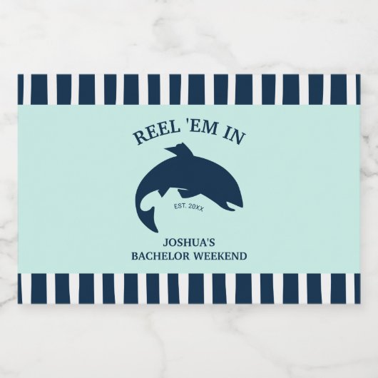 Em im Fischfang Bachelor Party Schönheit Alkoholflaschenetikett (Einzelnes Label)