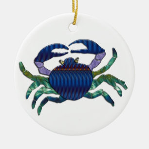 Emaillierte blaue Krabbe Keramik Ornament