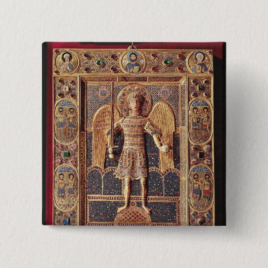 Emaillierte Plakette, die den Erzengel Michael Button (Vorderseite)