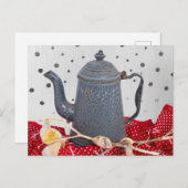 Emailware aus altem Granit Kaffeekanne Postkarte (Vorne/Hinten)
