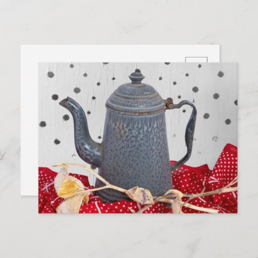 Emailware aus altem Granit Kaffeekanne Postkarte (Vorne/Hinten)