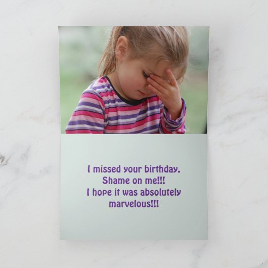 EMBARRASSED BELATED BIRTHDAY CARD DANKESKARTE (Innenseite)