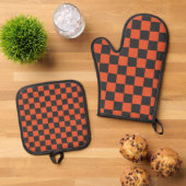 Ember and ash checkerboard pattern ofenhandschuh & Topflappen-Set (Oben Unten)