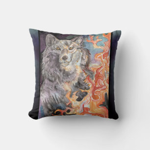 Ember Eyes Wolf Aquarellkopf Kissen
