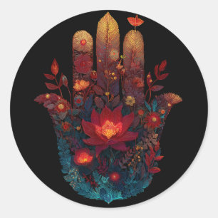 Ember Lotus Hamsa-Hand-Design Runder Aufkleber