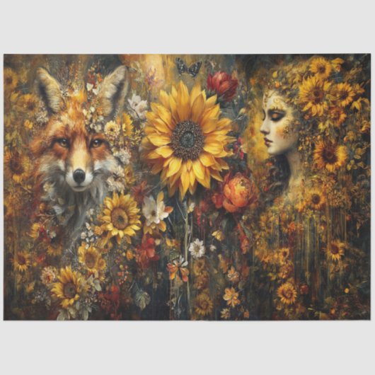 Ember's Of Autumn Fox Collage Tissue Paper Seidenpapier (Vorderseite)