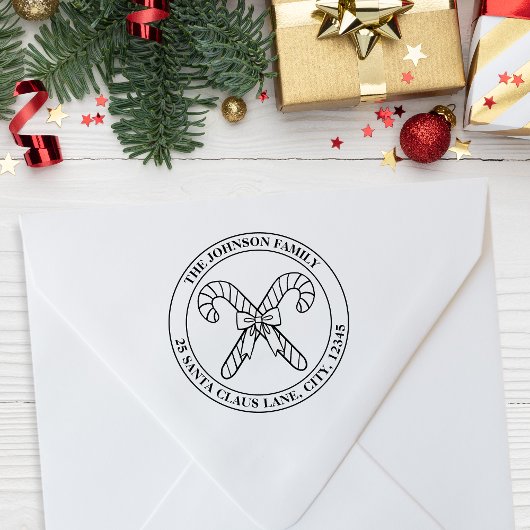 Emblem der Familie Candy Cane und Bow + Adresse Gummistempel