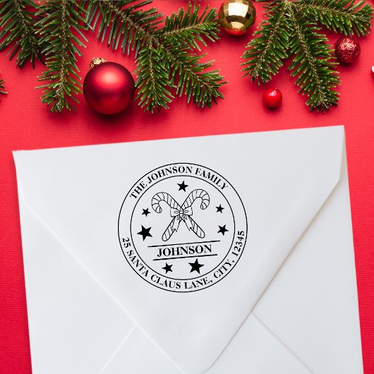 Emblem der Familie Candy Cane und Bow + Adresse Gummistempel