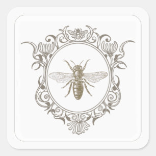 Emblem der Verzierten Rahmen Honeybee Quadratischer Aufkleber