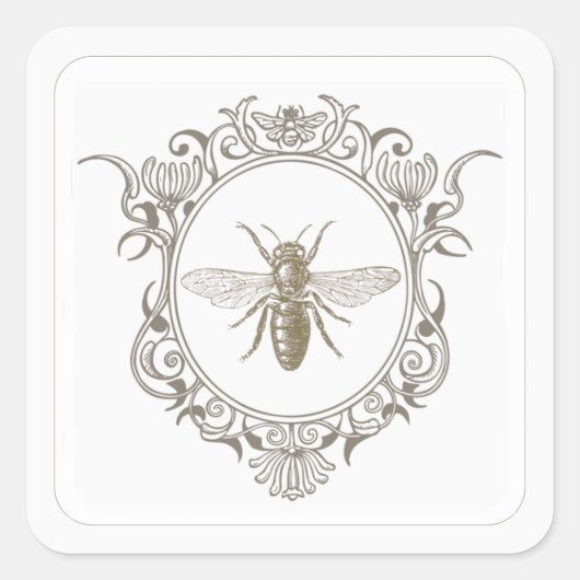 Emblem der Verzierten Rahmen Honeybee Quadratischer Aufkleber (Vorderseite)