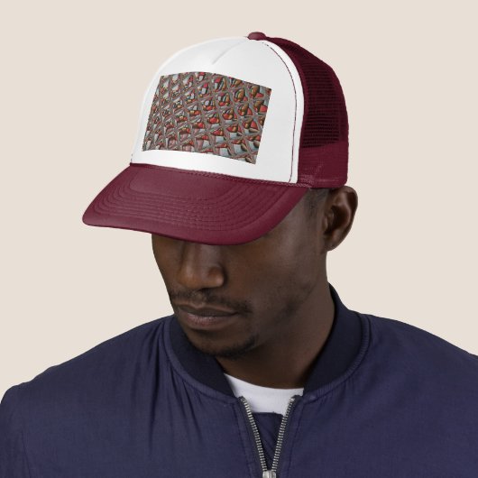 Embossed Ash Gray Maroon Checkered: Eine moderne K Truckerkappe (Beispiel)