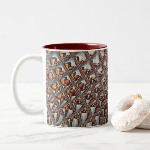 Embossed Ash Gray Maroon Checkered: Eine moderne K Zweifarbige Tasse