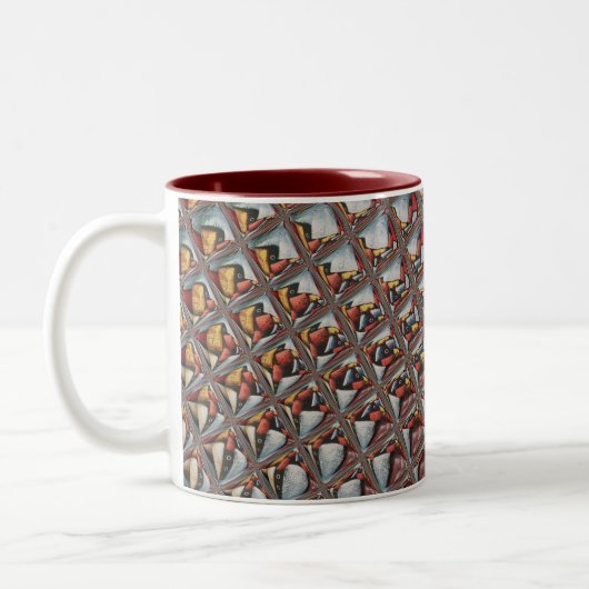 Embossed Ash Gray Maroon Checkered: Eine moderne K Zweifarbige Tasse (Links)