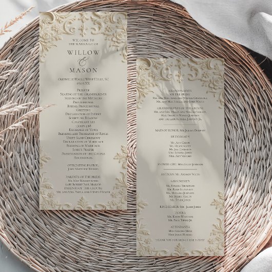 Embossed Baroque Ivory Wedding Program Programm