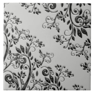 Embossed Black Wirbel Floral Fliese