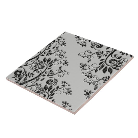 Embossed Black Wirbel Floral Fliese (Seite)
