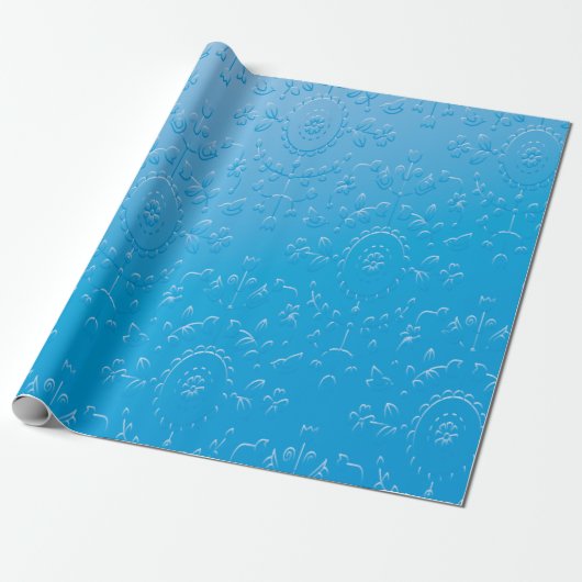 Embossed Blue Blume Abstrakt Gradient Geschenkpapier (Ungerollt)