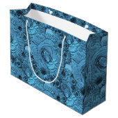 Embossed Blume-Blue Green-GIFT BAG L Große Geschenktüte (Rückseite Schrägansicht)