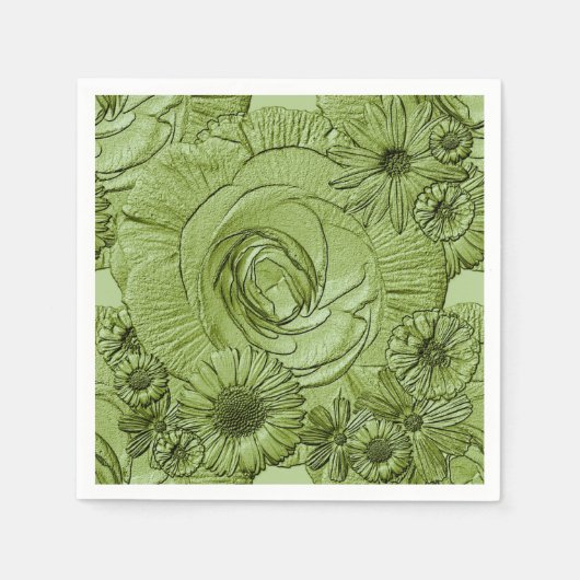 Embossed Blume Green-COCKTAIL-NAPKINS Serviette (Vorderseite)