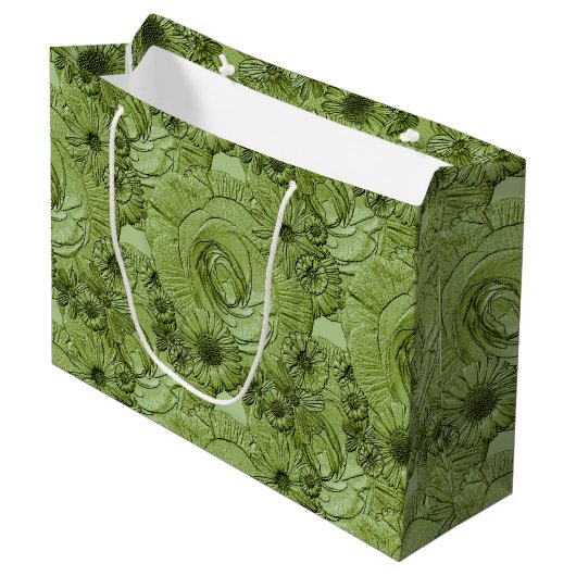 Embossed Blume-Green-GIFT BAG L Große Geschenktüte (Vorderseite Schrägansicht)