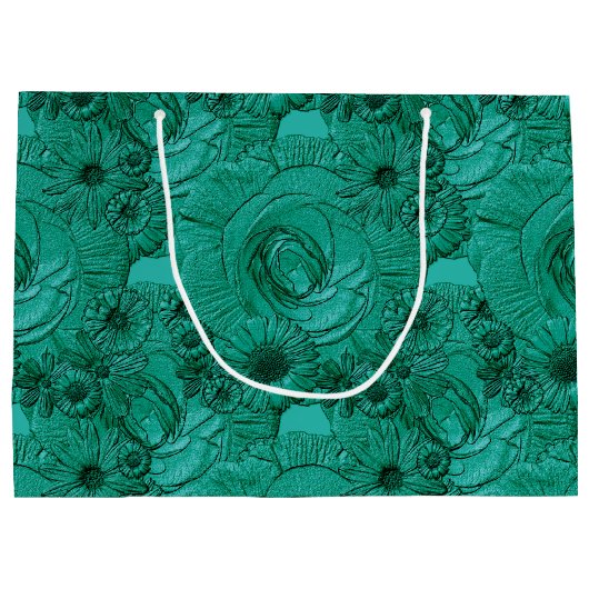 Embossed Blume-Jade Green-GIFT BAG L Große Geschenktüte (Rückseite)
