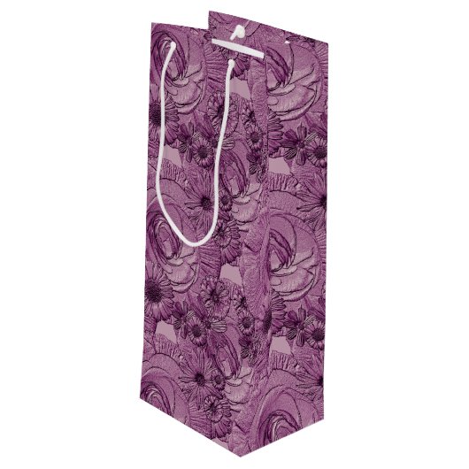 Embossed Blume-Lt Lila-WEIN-GIFT-BAG Geschenktüte Für Weinflaschen (Rückseite Schrägansicht)