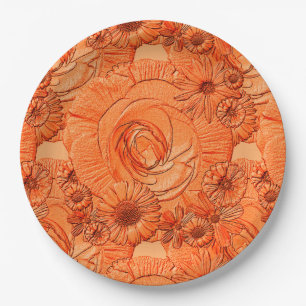 Embossed Blume-Orange-PAPER-TELLER Pappteller