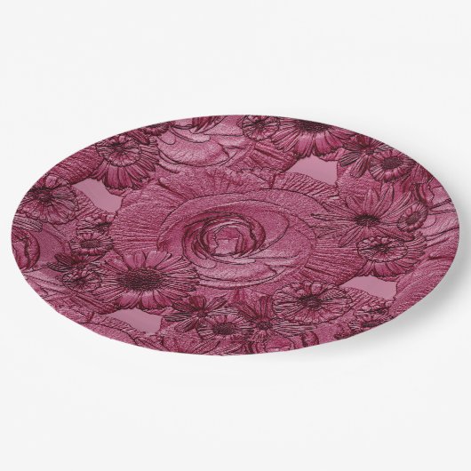 Embossed Blume-PAPER-TELLER Pappteller (Schrägansicht)